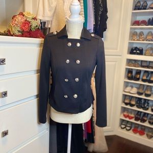 Jones New York Black Stretch Double Breast Jacket with Silver Buttons.  Size 2P